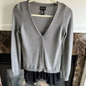 Central Park West v-neck cardigan sweater with black ruffle